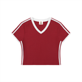 Retro Binding V-Neck Crop T-Shirt by RAREBINO featuring a fitted V-neck design and cropped length, shown in the product image.