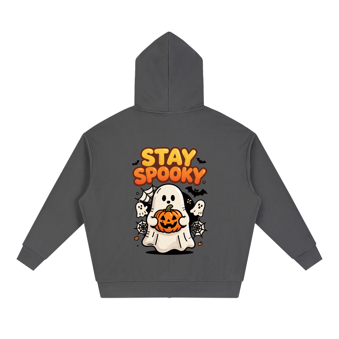 Black RAREBINO loose solid full zip hoodie with a front zipper, hood, and long sleeves, displayed on a plain background.