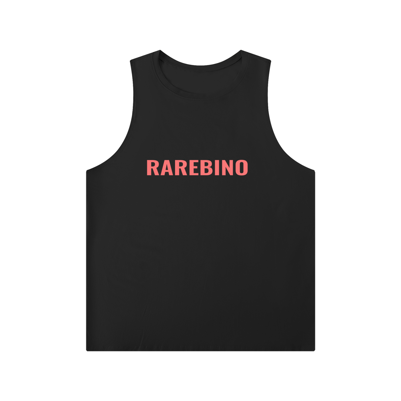 Solid color RAREBINO crewneck tank top displayed on a hanger, showcasing its simple, comfortable design and vibrant fabric.