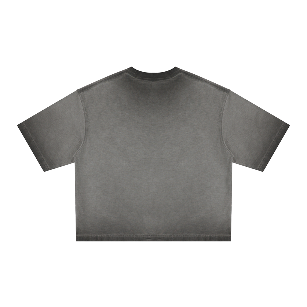 Reverse dyed boxy T-shirt by RAREBINO featuring a relaxed fit and unique color gradient, shown on a mannequin.