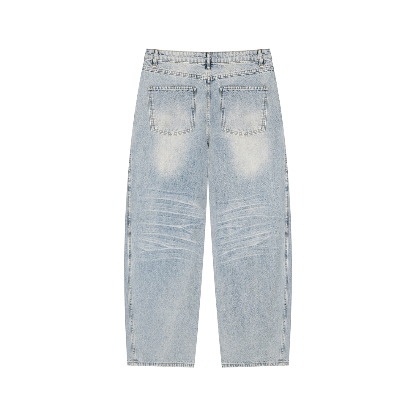 RAREBINO enzyme wash wide leg jeans, showing light blue denim with relaxed fit and subtle fading details.