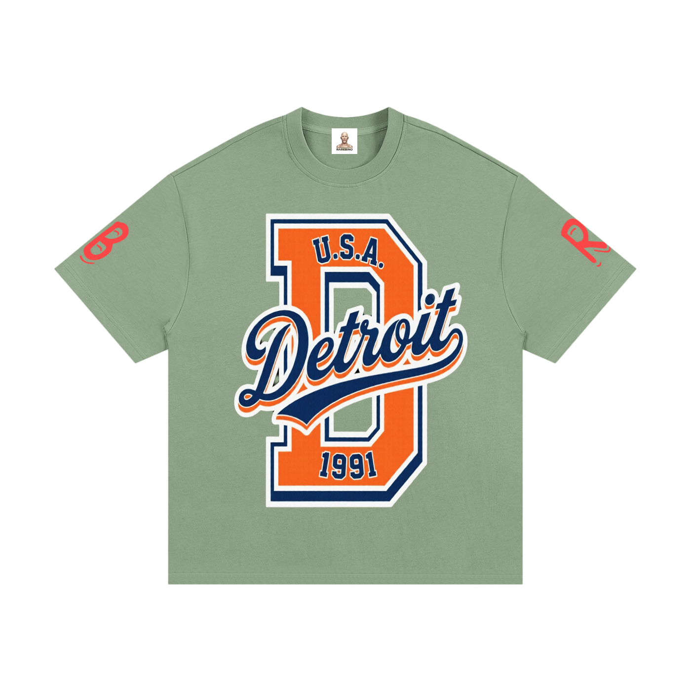 Light gray RAREBINO Essential Heavyweight Cotton T-Shirt laid flat, showcasing its soft, durable fabric and classic crew neck design.