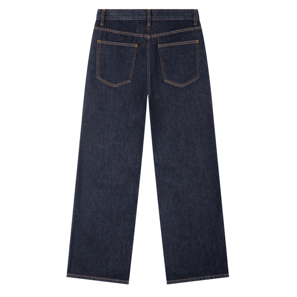 Rarebino straight leg denim jeans, classic blue cotton pants with front pockets and belt loops, casual casual wear for men.