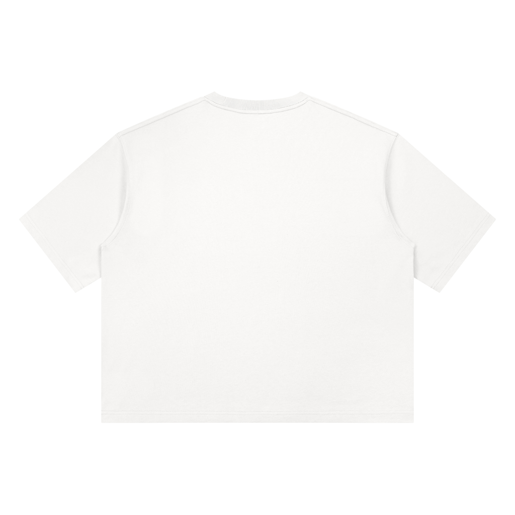 Heavyweight boxy T-shirt by RAREBINO featuring a loose fit and durable fabric in natural tones, displayed flat on a plain background.