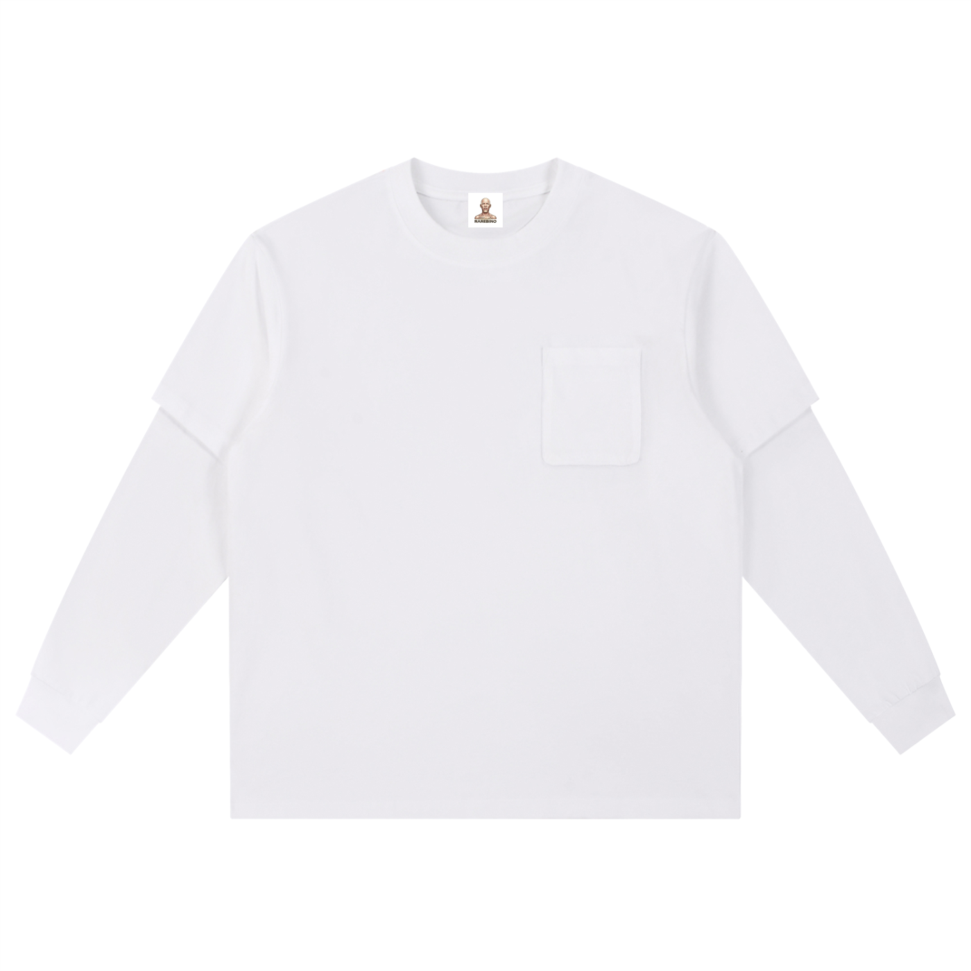 Oversized layered long sleeve tee by RAREBINO featuring a relaxed fit and stylish layered design, shown in a neutral color.