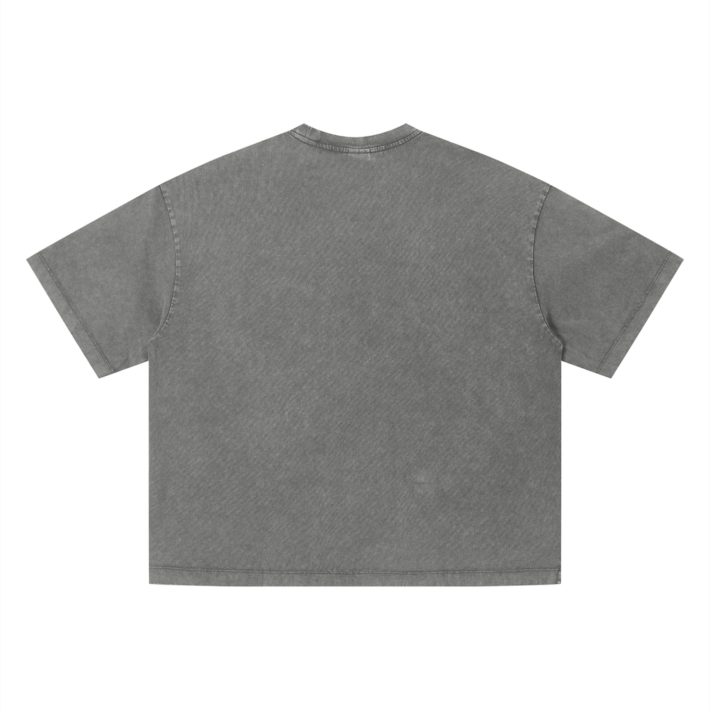 Vintage wash boxy T-shirt by RAREBINO featuring a relaxed fit and faded fabric, displayed on a hanger.