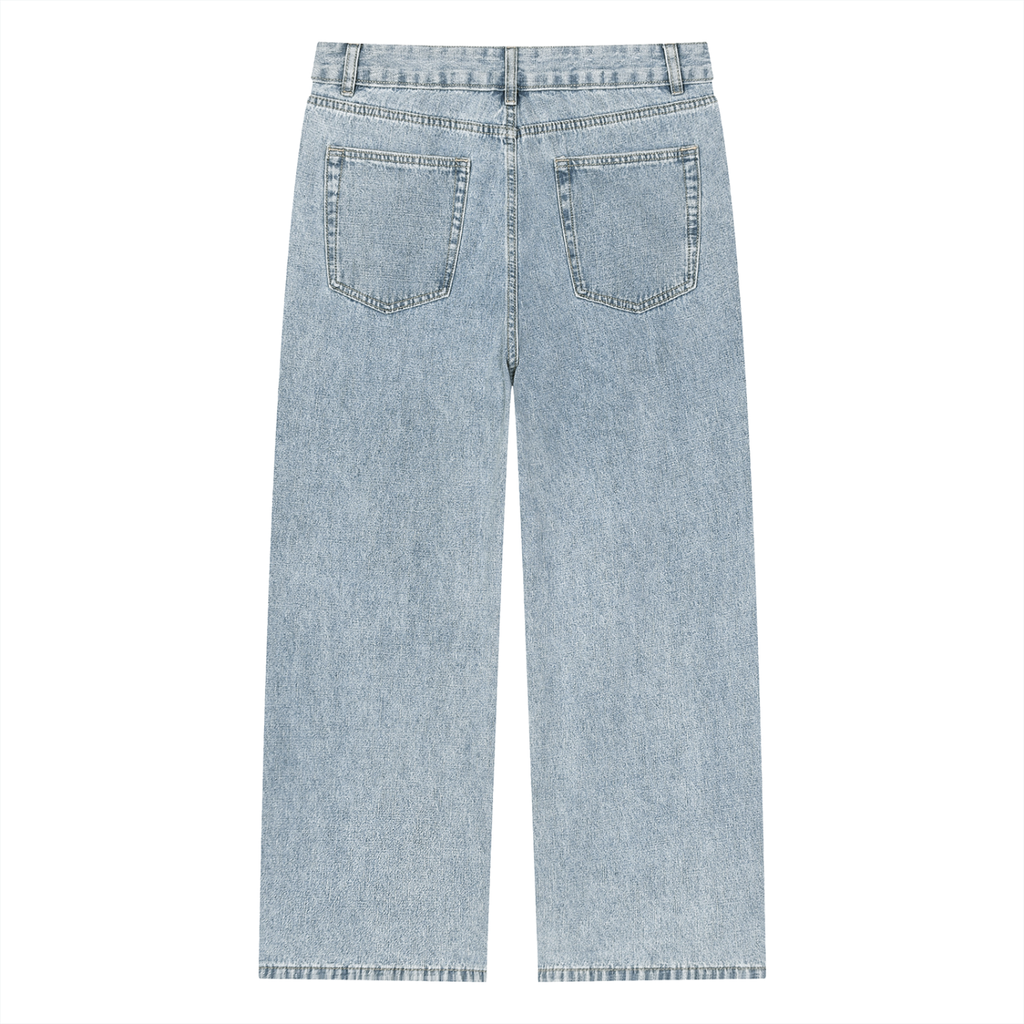 Vintage wash straight leg jeans by RAREBINO with classic fit, visible stitching, and faded denim texture.