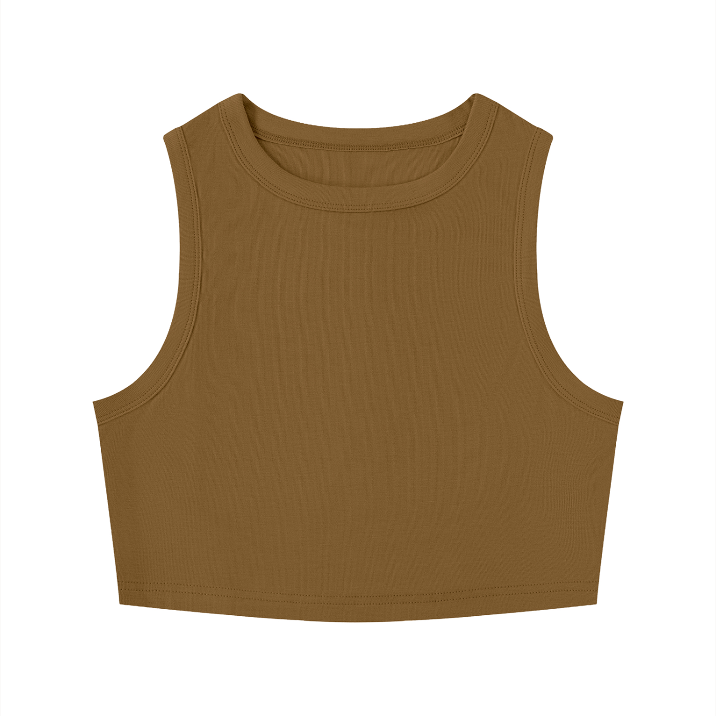 Black RAREBINO tight crewneck crop tank top displayed on a mannequin, highlighting its fitted style and sleeveless design.