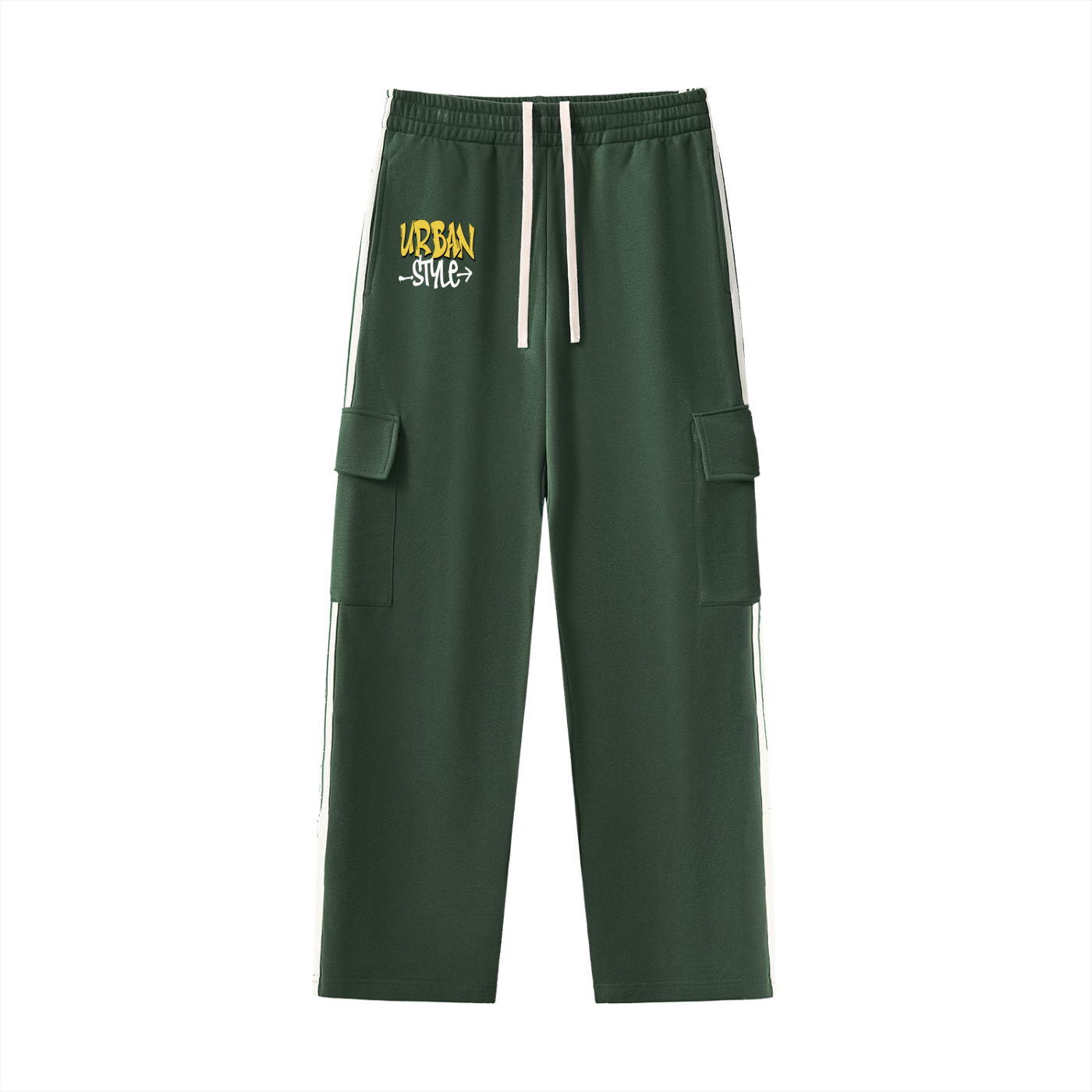 Black RAREBINO side stripe straight-leg pants with a fitted waist and classic design, shown on a model.