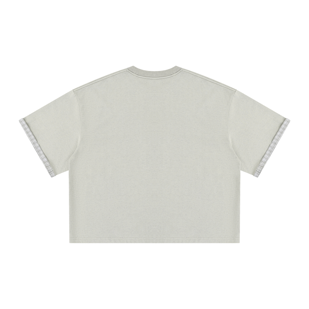 Boxy plaid-lined double-face T-shirt by RAREBINO featuring a checkered pattern and a layered, versatile design.