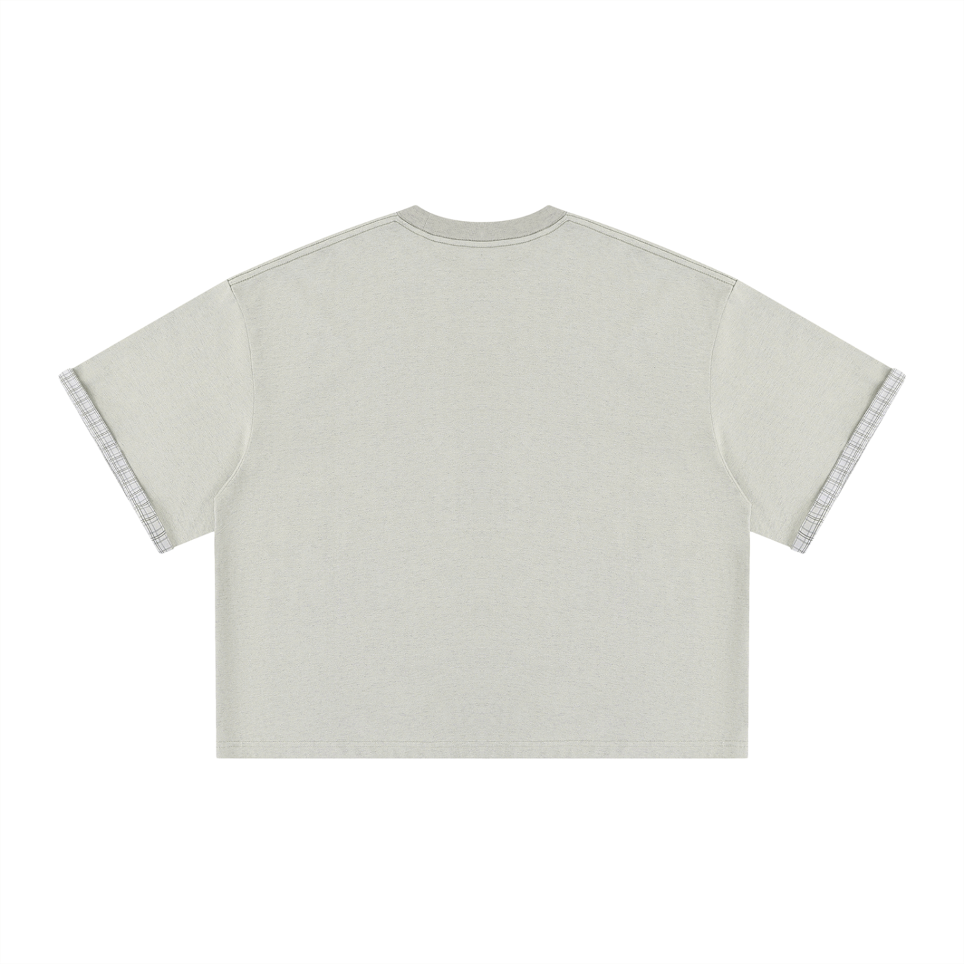Boxy plaid-lined double-face T-shirt by RAREBINO featuring a checkered pattern and a layered, versatile design.