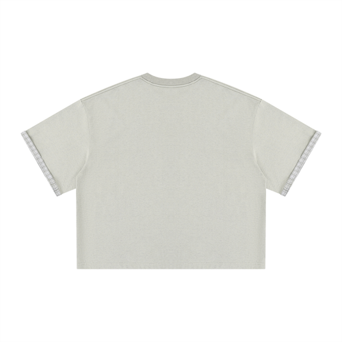 Boxy plaid-lined double-face T-shirt by RAREBINO featuring a checkered pattern and a layered, versatile design.