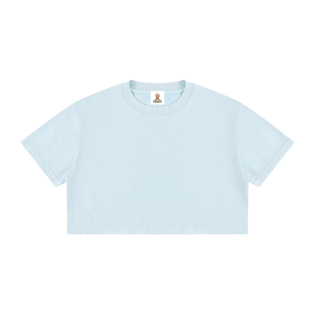 Mineral wash cotton crop T-shirt by RAREBINO featuring a relaxed fit and soft, textured fabric in a casual style.