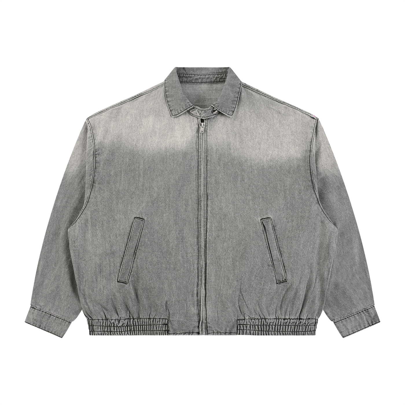 Vintage wash full-zip denim jacket by RAREBINO, featuring classic design, front pockets, and distressed details.