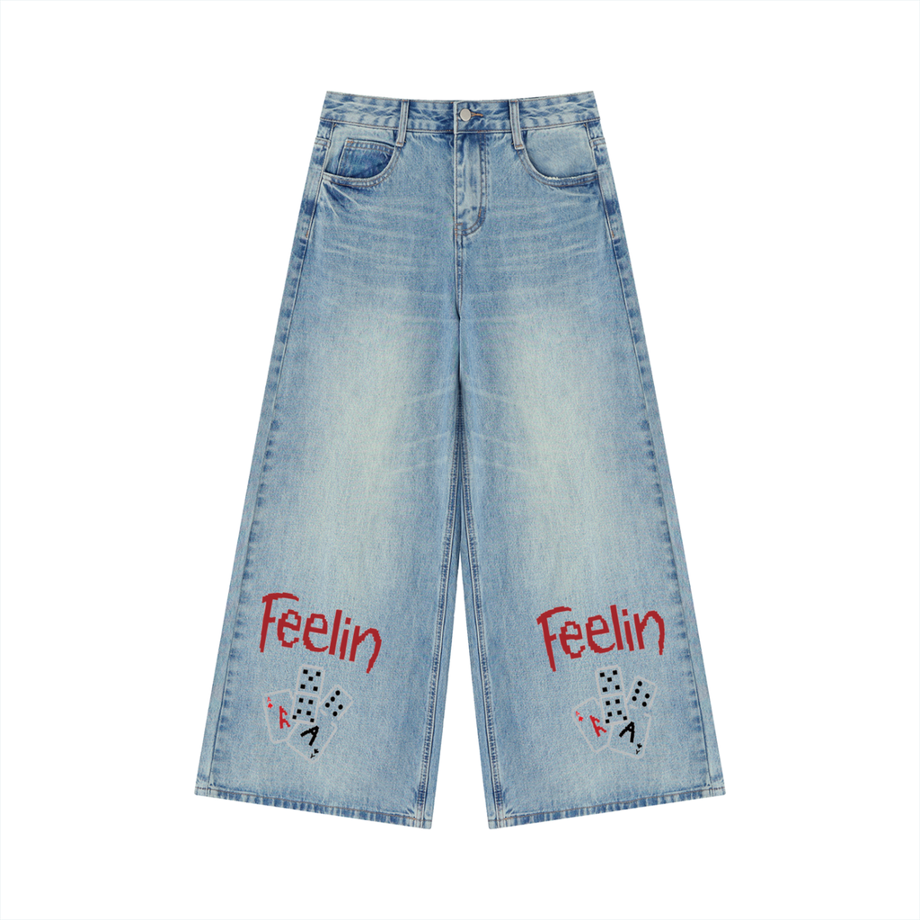 Vintage Wash Wide Leg Jeans by RAREBINO with high-waisted fit and relaxed wide-leg style, displayed on a neutral background.