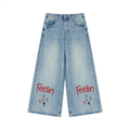 Vintage Wash Wide Leg Jeans by RAREBINO with high-waisted fit and relaxed wide-leg style, displayed on a neutral background.