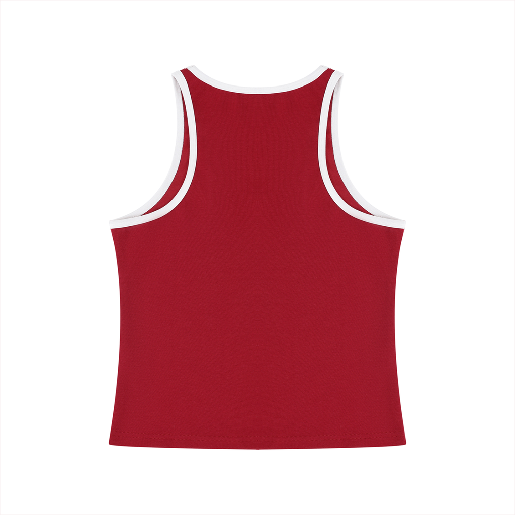 Color block cropped tank top by RAREBINO featuring vibrant color sections and a stylish, fitted design.
