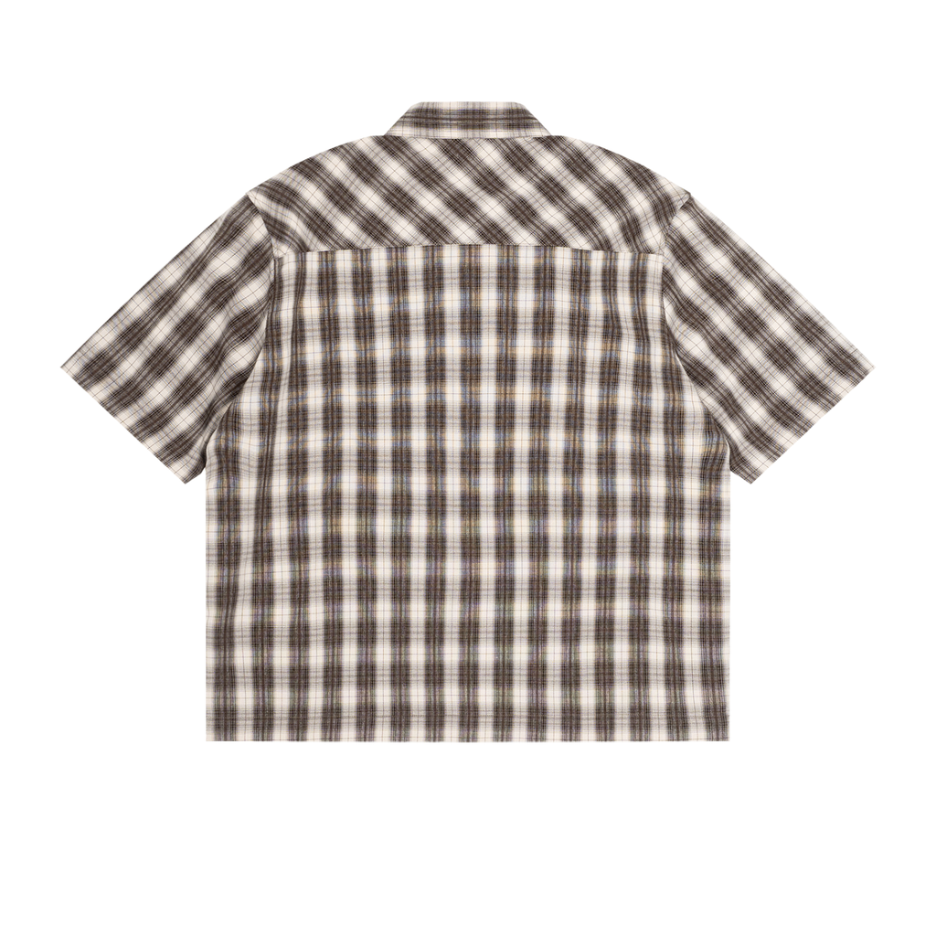 Boxy plaid short sleeve shirt by RAREBINO showing a classic red and black checked pattern on a casual fit.