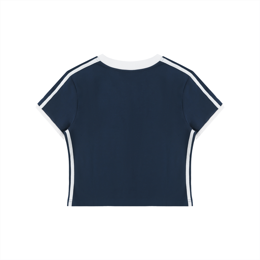 Retro Binding V-Neck Crop T-Shirt by RAREBINO, featuring a stylish V-neck design and cropped fit with retro-inspired details.