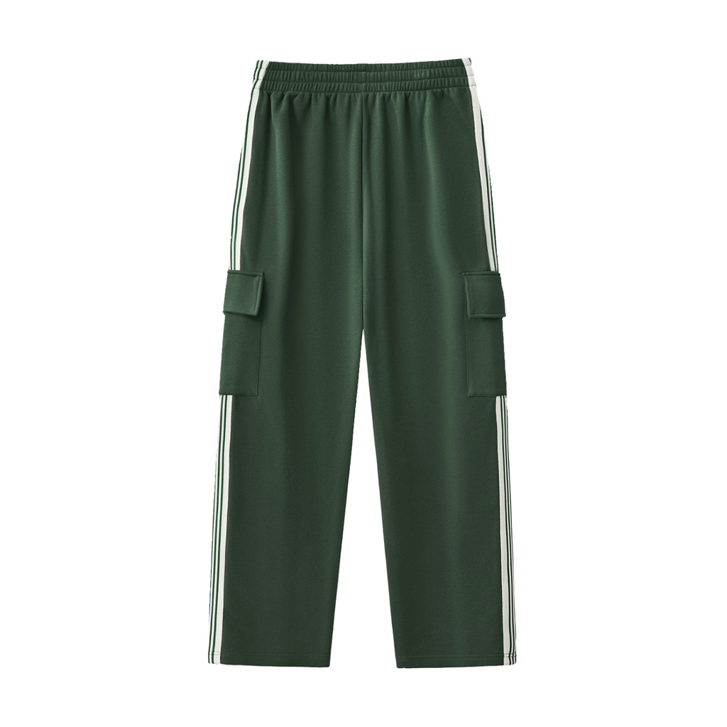 RAREBINO side stripe straight-leg pants in black, featuring a sleek design with contrasting side stripes and a tailored fit.