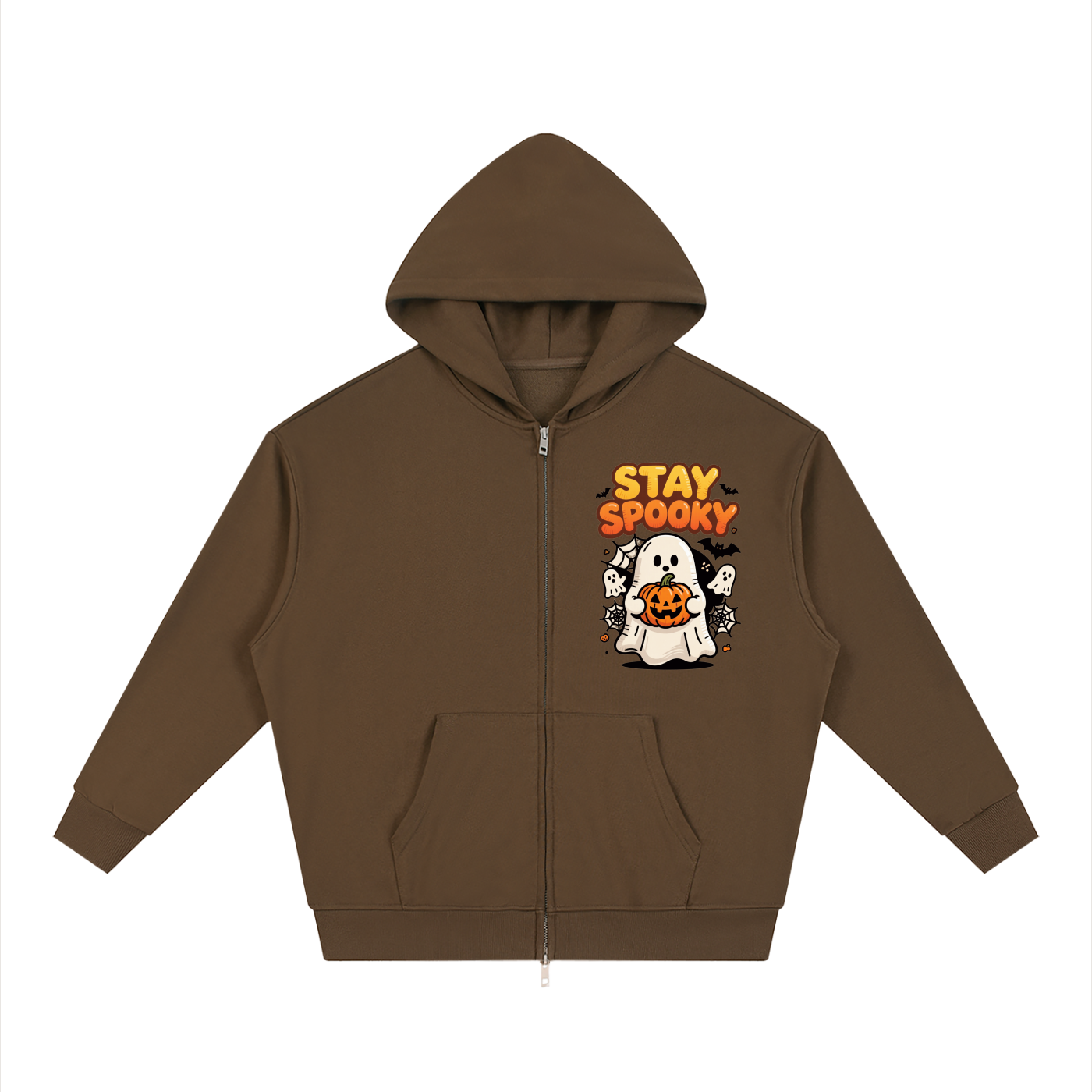 RAREBINO loose solid full zip hoodie in black, featuring a front zipper, hood, and long sleeves, casual streetwear style.