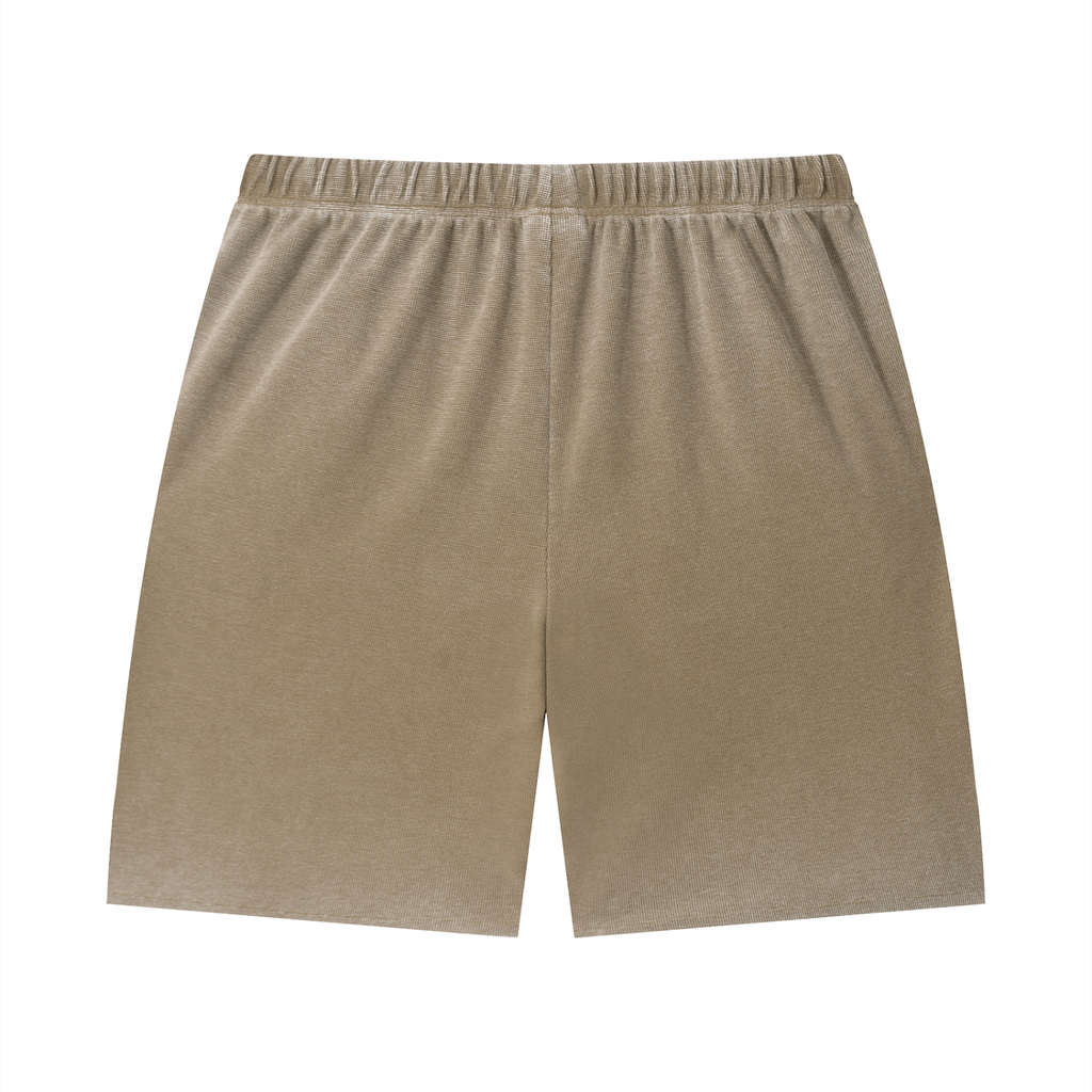 Rarebino Wash Sunfade Waffle Raw Hem Shorts shown with sunfaded waffle fabric and distressed raw hem design.