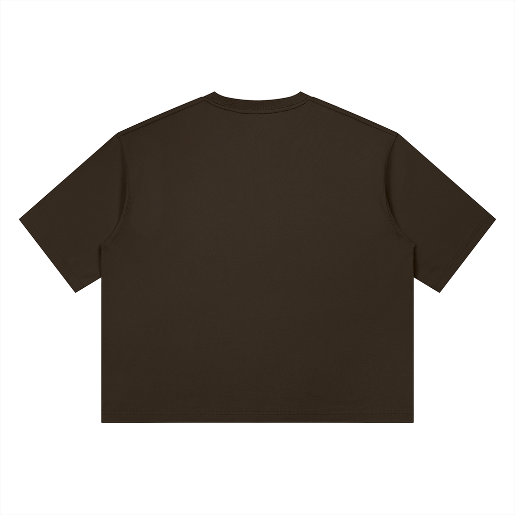 Black heavyweight boxy T-shirt by RAREBINO, featuring a relaxed fit and sturdy fabric, displayed on a hanger.