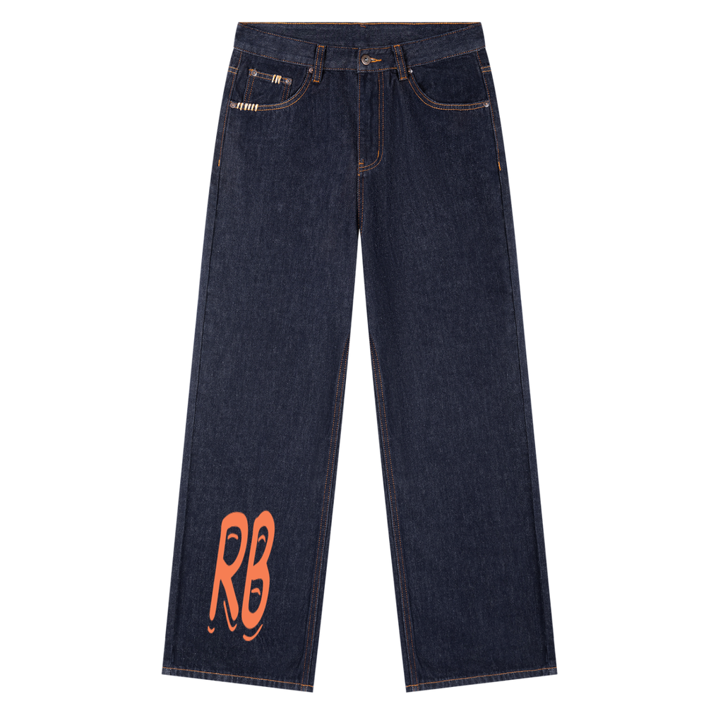 Rarebino straight leg denim jeans showing classic blue fabric with front pockets and belt loops, casual fit for everyday wear.