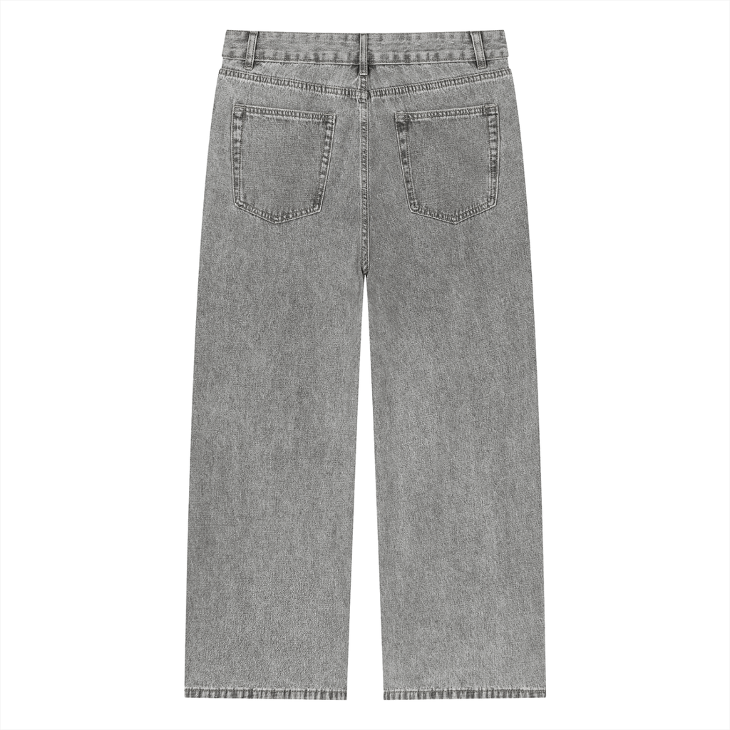 Rarebino vintage wash straight-leg jeans showing classic fit, light distressed denim, and detailed stitching on a white background.