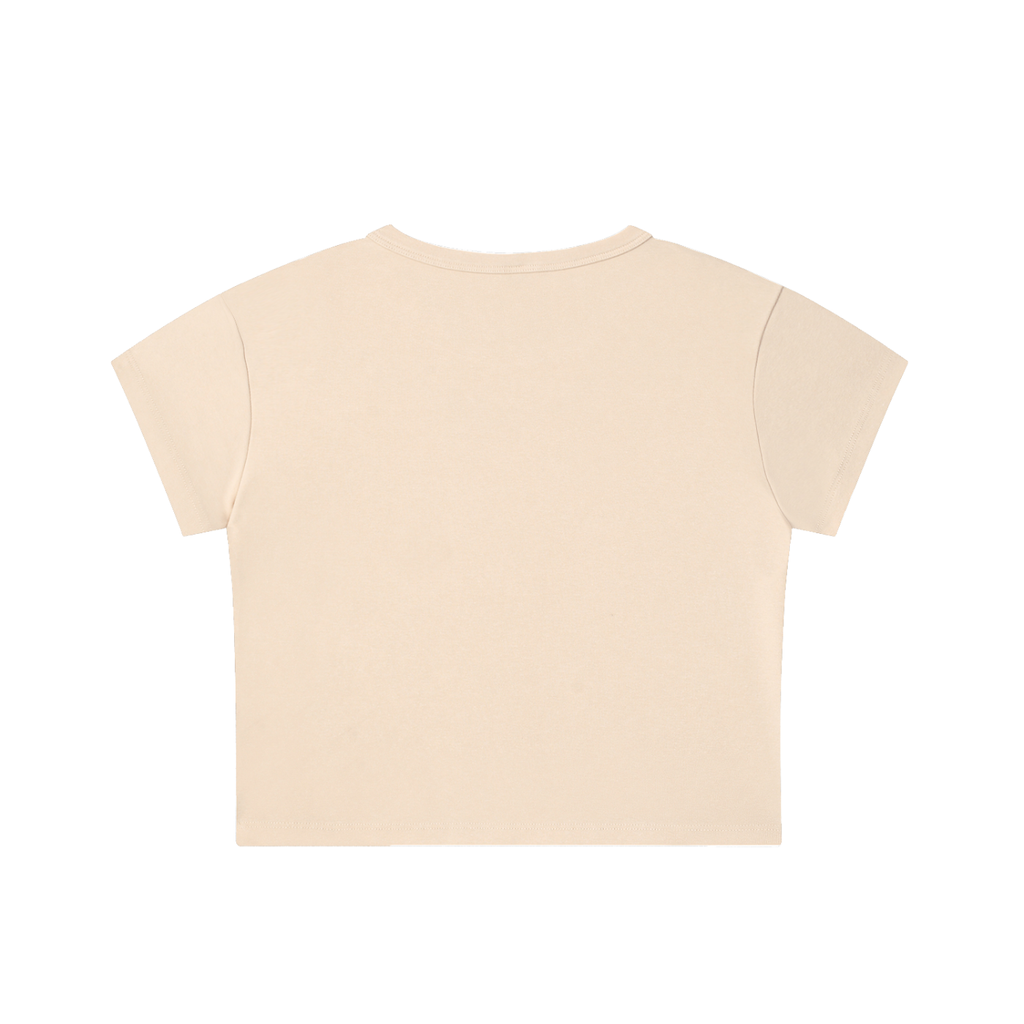 Snow Washed Crop Top by RAREBINO displaying a casual, distressed denim style with a cropped fit and snow-washed finish.