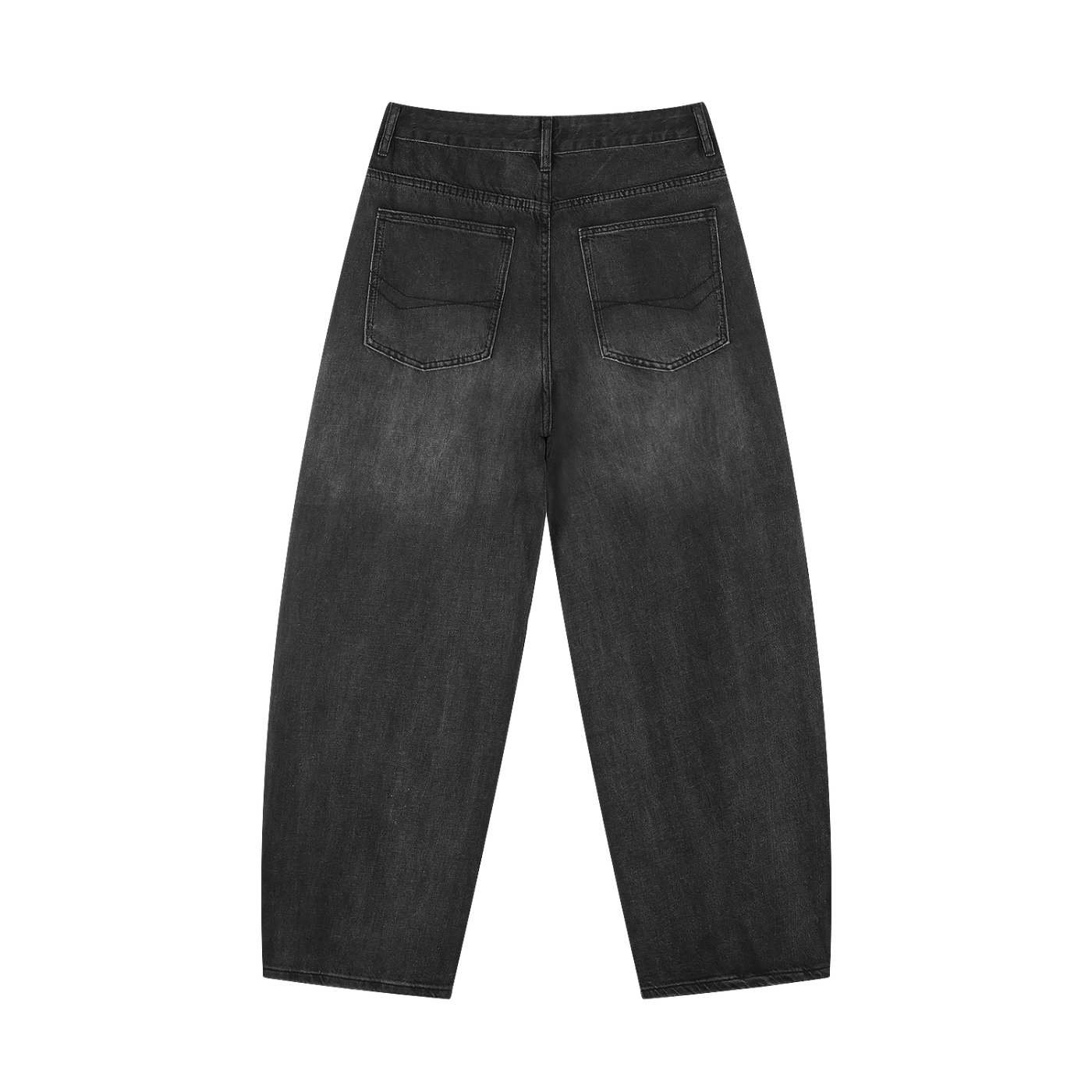 Sunfade vintage wash barrel leg jeans by RAREBINO displayed on a hanger, showcasing distressed denim with a relaxed fit.